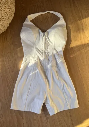 White Halter Romper with Front Zip thumbnail 1