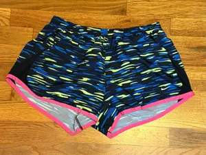 Nike Women’s Medium Blue Neon Lined Running Shorts Athletic Sporty Athleisure thumbnail 1