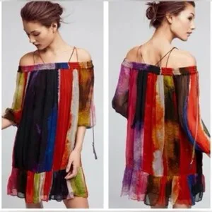 NWT Anthropologie Floreat Zora Dress Sz XS off the shoulder Multicolor thumbnail 2