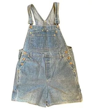 Vintage E.N.U.F Blue Denim Jeans Cargo Short Overalls Women’s Size Medium thumbnail 1