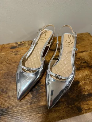 Sam Edelman Toni Silver Pointed Slingback Kitten Heels 6.5 thumbnail 2