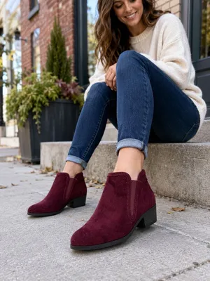 Maurices Womens Bridget Ankle Booties 8 Burgundy Slip-On Closed Toe Suede Casual thumbnail 1