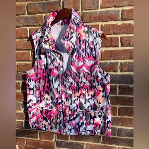 Christopher & Banks XL Pink/Black Multicolor Spring Weight zip collared Vest thumbnail 8