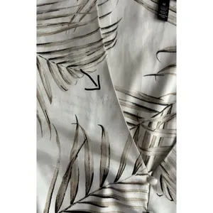 White House | Black Market Satin Feel Peplum Blouse Palm Print Bell Sleeve Boho Coastal Ivory Size M thumbnail 16