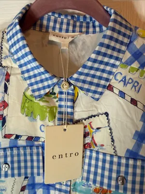 entro Blue & Yellow Capri Print Gingham Shirt Boutique Dress thumbnail 4