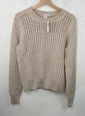 GAP Women's Light Tan open Knit Sweater with shimmery thread size small thumbnail 1
