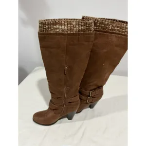 Woman’s Just Fab Waynoka Wide Brown Faux Suede Stacked Winter Boots Size 8w Otk thumbnail 5
