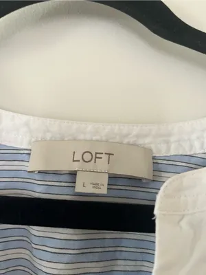 Loft Blue White Stripe Popover Peasant Top Large Coastal Nantucket Euro Summer thumbnail 2
