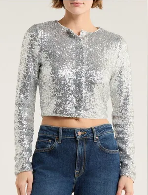 NWT GOOD AMERICAN - Sequin Crop Cardigan - $179 - Size XS thumbnail 1