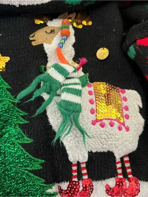 Holiday Time Llama Ugly Christmas Sweater 3D Embellished Crewneck Black S thumbnail 5