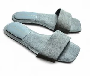 Good American Light Blue Denim Summer Slide Sandals Square Toe Size 6.5 Wide thumbnail 1