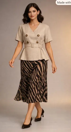Studio I Mixed Print Safari Style Dress Zebra Print Skirt Sz Medium / Large thumbnail 1