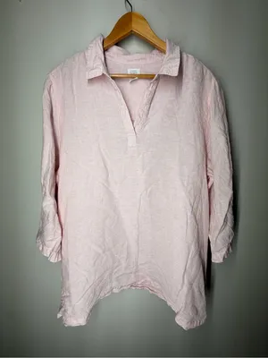 Sigrid Olsen 100% Linen Tunic Top 1X Pink Collared Beach Vacation Resort Natural thumbnail 1