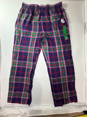 Plaid Flannel Pajama Pants in Purple & Green thumbnail 1
