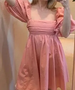 Abercrombie Pink Puff Sleeve Babydoll Dress thumbnail 2