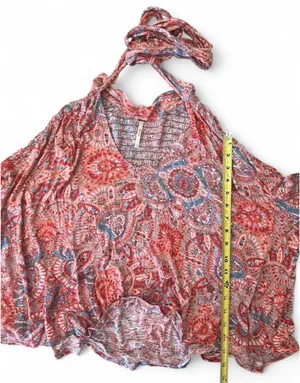 Free People Vista Dreams Top Printed Smocked Long Sleeve V Neck Blouse Tie M thumbnail 7