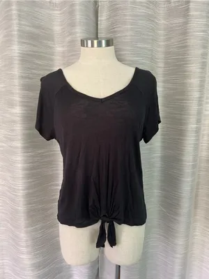Pink Rose Black Short Sleeve Tie-Front Top thumbnail 4