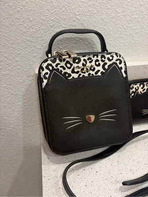 Kate Spade Black Leather Daisy Meow Top Handle Crossbody Bag With Wallet EUC thumbnail 2