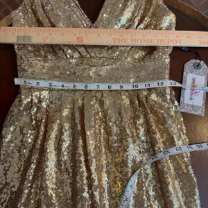 NWT Renz Ragz Bridal Metallic Sequin Gold Wrap Neckline Maxi Gown‎ Size 4 formal thumbnail 5
