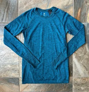 H&M Sport Large Teal Seamless Long Sleeve Activewear Workout Top Athleisure thumbnail 1