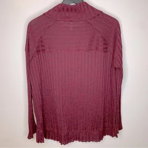 Free People Clarissa Mock Neck Ribbed‎ Burgundy Sweater Size S thumbnail 3