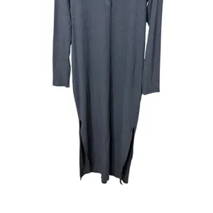 Aerie Womens Charcoal Grey Ribbed Henley Maxi Dress Long Sleeve Side Slit XL thumbnail 3