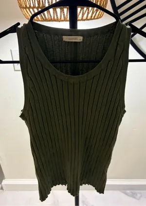 Olive Green Ribbed Tank Top thumbnail 1