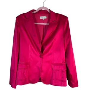 Teri Jon Hot Pink Satin Oversized Blazer Jacket Womens 12 Preppy Barbie Classic thumbnail 1