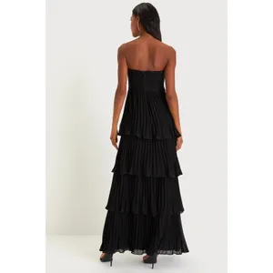 NWT Lulus Seriously Sensational Black Strapless Tiered Maxi Dress Wedding Size L thumbnail 2