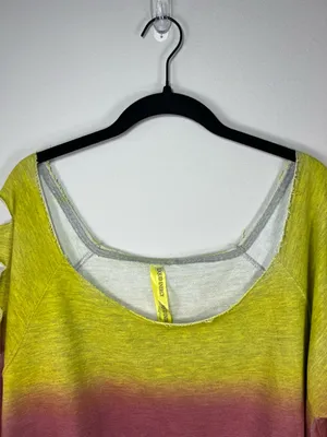 Ombre Cutout Sweatshirt Yellow Pink Blue Wide Neck Slouchy 80s Streetwear Large thumbnail 2