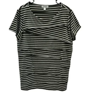 Dress Barn Tiered Short Sleeve Boat Neck Striped Green and White Top Womens 2X thumbnail 8