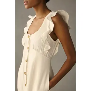 Pilcro Anthropologie Ruffled Scoop Neck Button Down Linen Midi Dress 2 thumbnail 2