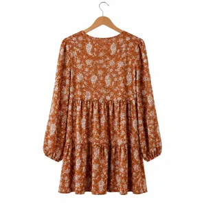 Melloday Large Pumpkin Orange Paisley Tiered Babydoll Mini Dress Dillards thumbnail 9