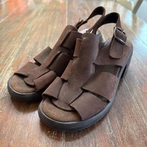 Vintage 90s Y2K Brown Leather Chunky Platform Fisherman Sandals Approx. Size 9 thumbnail 1