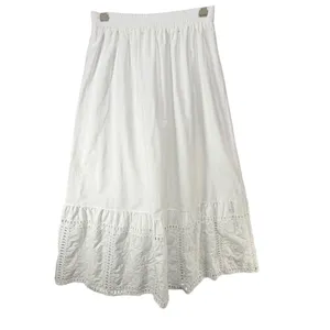 Moon River Eyelet Midi Skirt M White Cotton Floral Embroidery Feminine Boho Chic thumbnail 4