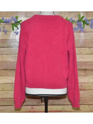 Active USA Ladies Hot Pink Crop Button Up Cardigan Sweater Size L Comfy Casual thumbnail 8