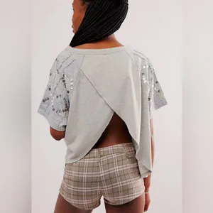 Free People Shine Me Out Top Embellished Sleeve Pullover Open‎ Back Large L NEW thumbnail 5
