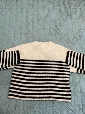 Zara Cream and Black Striped Crewneck Sweater thumbnail 6
