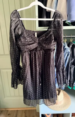 American Eagle Black Sheer Long-Sleeve Mini Dress thumbnail 1