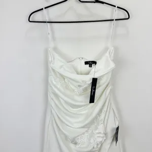 Lulus Divine Sensation White 3D Embroidered Strapless Mini Dress Medium NWT thumbnail 6
