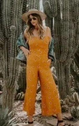 Faithfull The BranD Anthropologie Wide Leg Jumpsuit Floral Orange Size L thumbnail 2