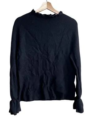 Banana‎ Republic merino wool cashmere blend black knit sweater women's L FLAW thumbnail 1