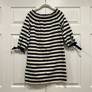 J. Crew Striped Off Shoulder‎ Mini Dress Navy Blue White Womens Size XS thumbnail 2