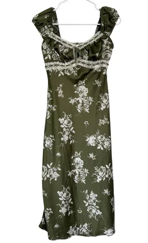 Inspired Hearts Green Floral Velvet Lace Sweetheart Midi Dress Size Small thumbnail 1