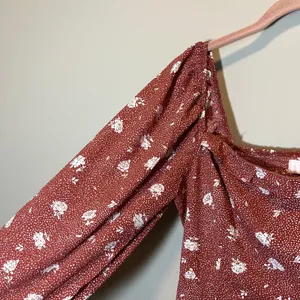 Dizzy Lizzy Rust Floral Polka Dot Puff Sleeve Square Neck Midi Dress Women's M‎ thumbnail 4