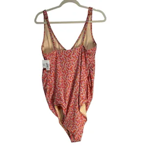 Amazon Essentials Size XL One Piece Swimsuit Orange and‎ Pink Floral on a Peach thumbnail 9