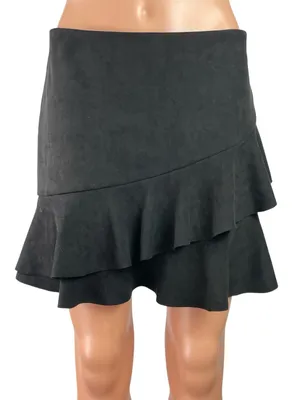 Naked Zebra Women's Black High Waisted Ruffle Tiered Flare Mini Skirt Size M thumbnail 1