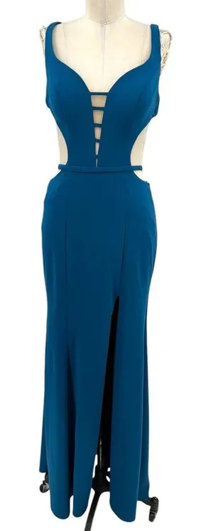 La Femme Blue Cut Out Side Slit Gown Dress Prom Formal Size‎ 4 thumbnail 1