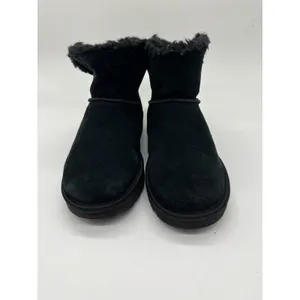 UGG Boots Womens Size 7 Black Suede Shearling Ankle Booties Rhinestone Logo thumbnail 2