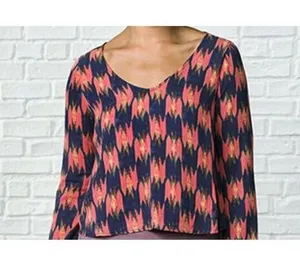 ASTR The Label Multicolor Long Sleeve Cropped Ikat Blouse Top Womens Medium thumbnail 1